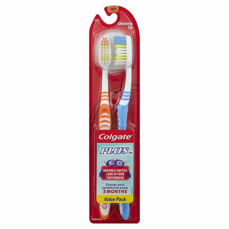 COLGATE Plus Adult Full Head Soft Toothbrush, 2PK 489042